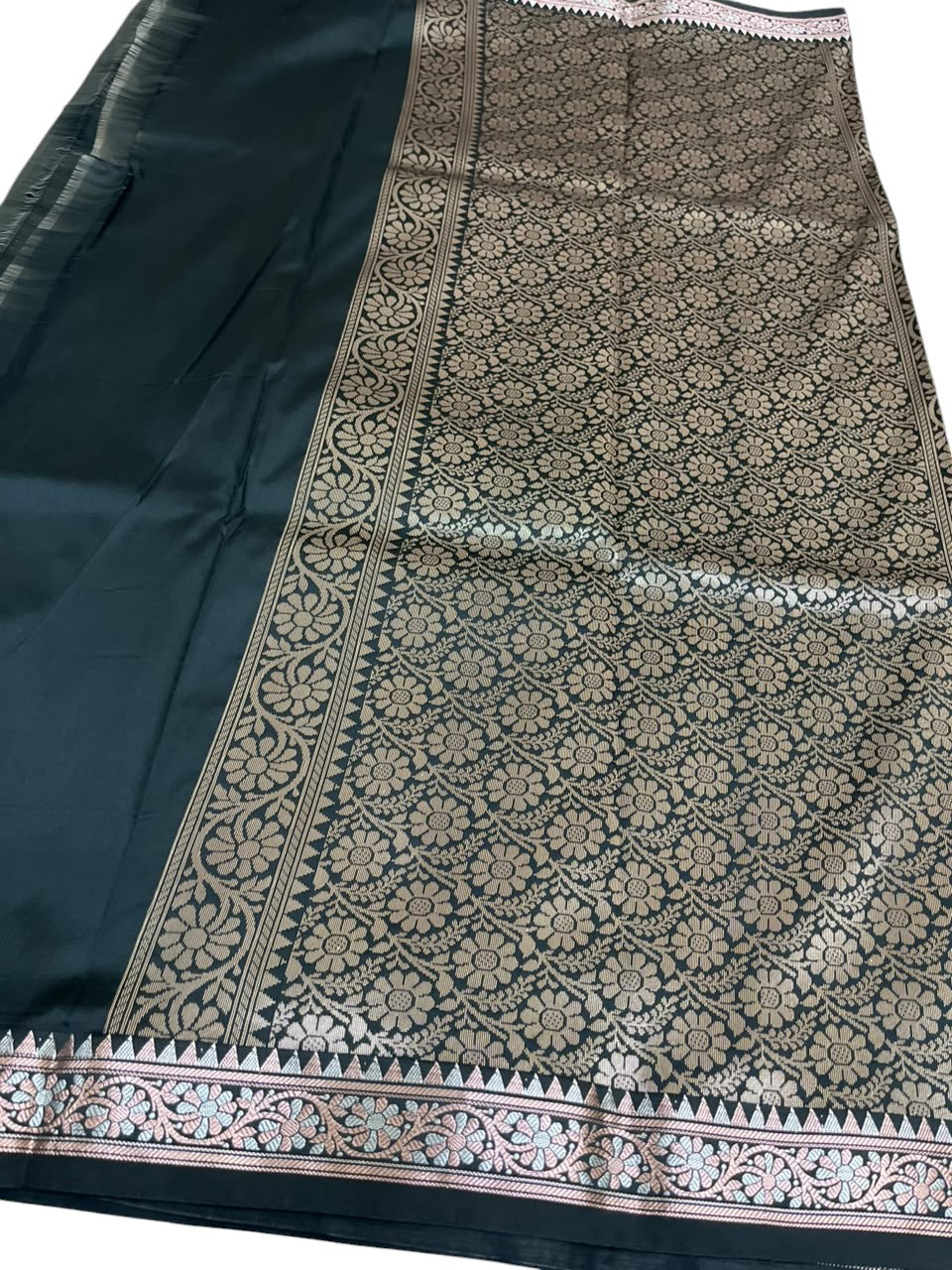 Southloom Satin Banarasi Silk Saree with Woven Work on Body and Borders In Black