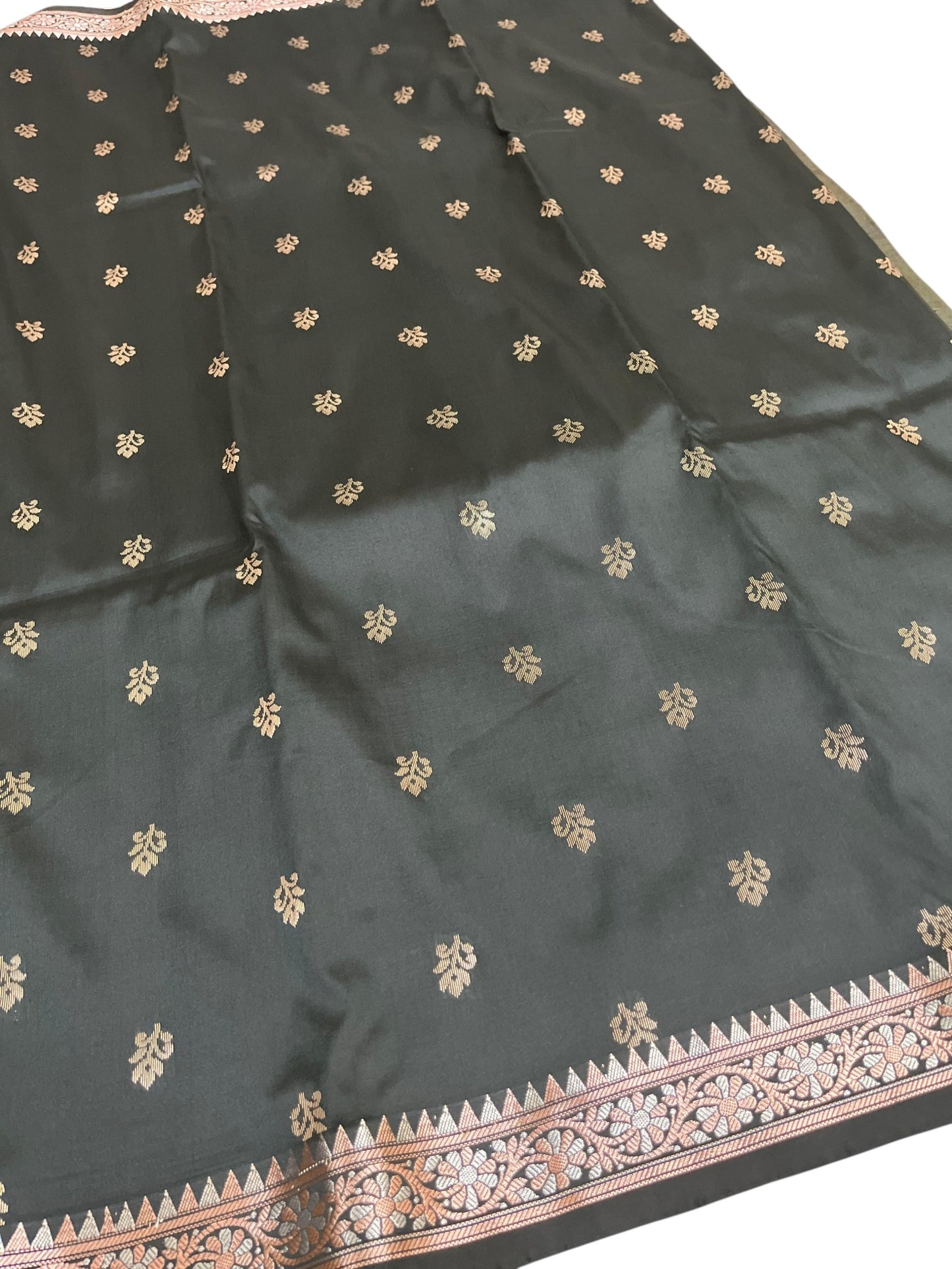 Southloom Satin Banarasi Silk Saree with Woven Work on Body and Borders In Black