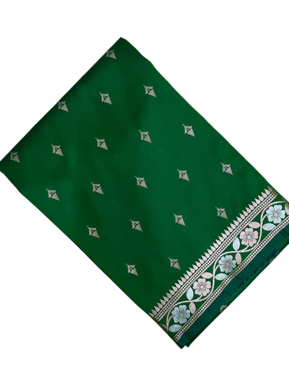 Southloom Satin Banarasi Silk Saree with Woven Work on Body and Borders In Green