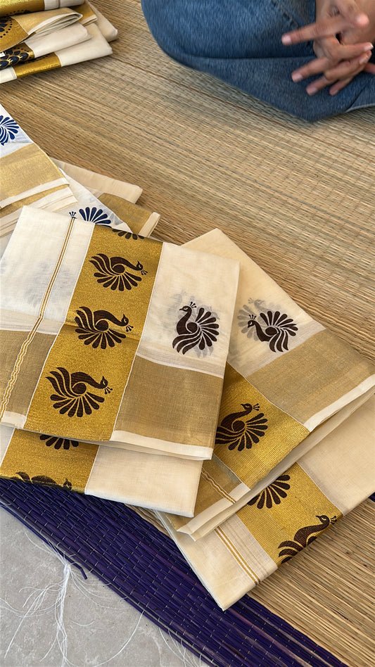 Single Set Mundu with Print on Kasavu (2.80 mtrs) SL107