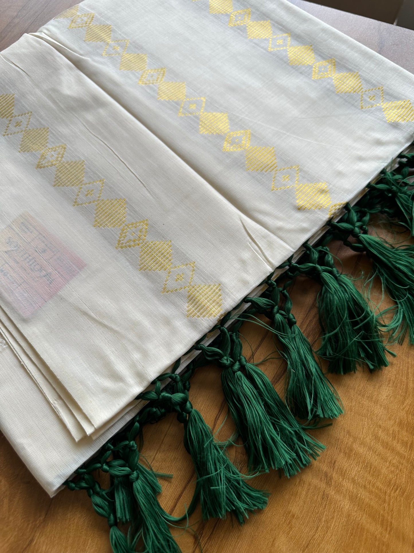 Woven Work Green Tassels Kerala Saree 0036