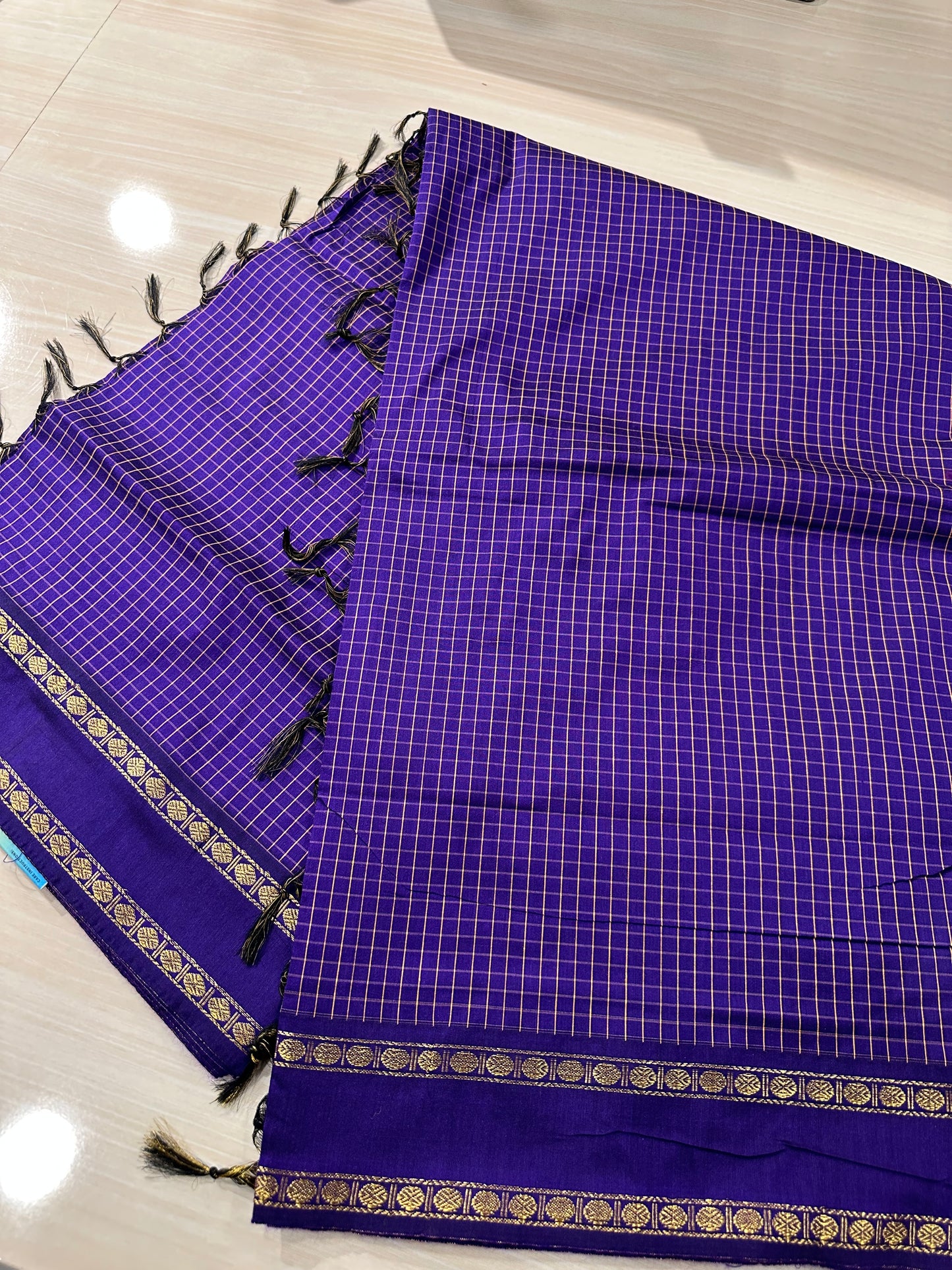 Violet Kalyani Cotton Check Saree SL166