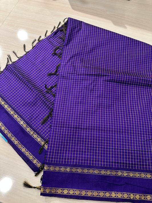 Violet Kalyani Cotton Check Saree SL236