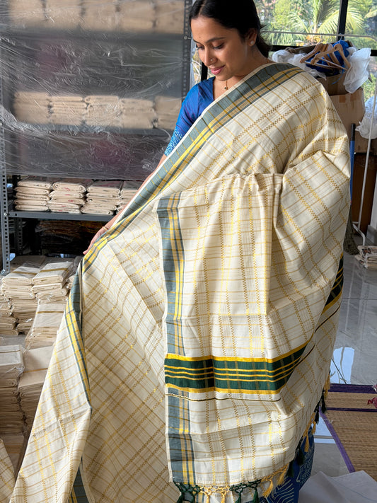 Cotton Check Green Saree SL142