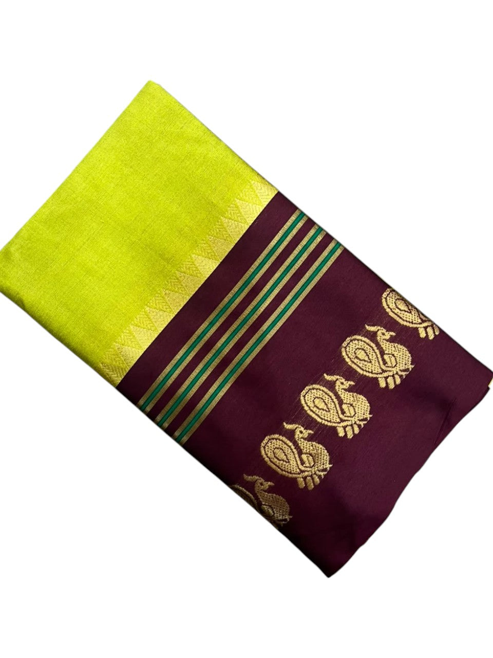 Southloom Kerala Semi Silk Narayan Pett Saree With Woven Work on the Boders With Green And Maroon.