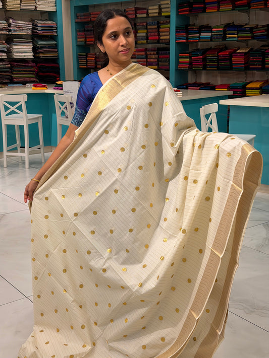 Kerala Cotton Lines Golden Polka Saree SL129