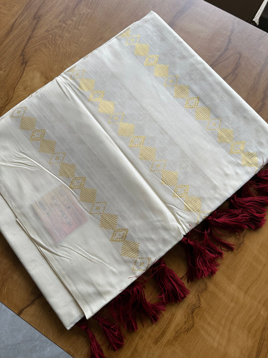 Woven Work Maroon Tassels Kerala Saree (SL0035)