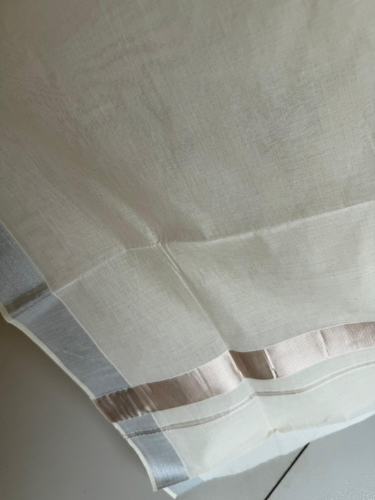 Kerala Plain Cotton Silver Kasavu 1 inch Saree SL153