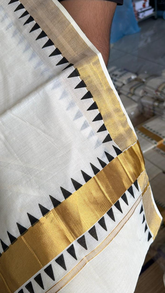 Kerala Cotton Plain Kasavu Saree With Black Temple Border SL165