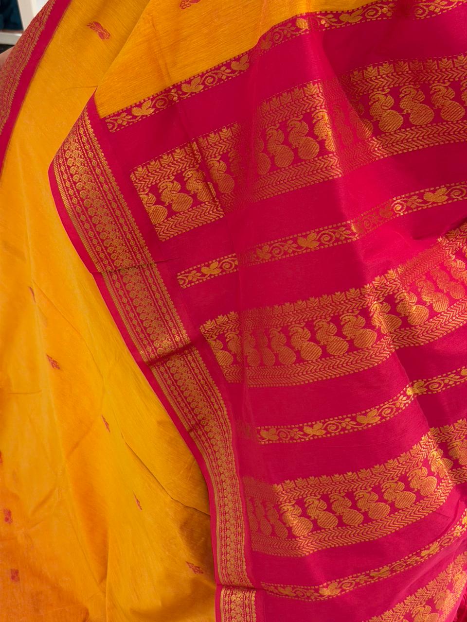 Yellowish Orange and Rani Pink Kalyani Cotton Saree SL156