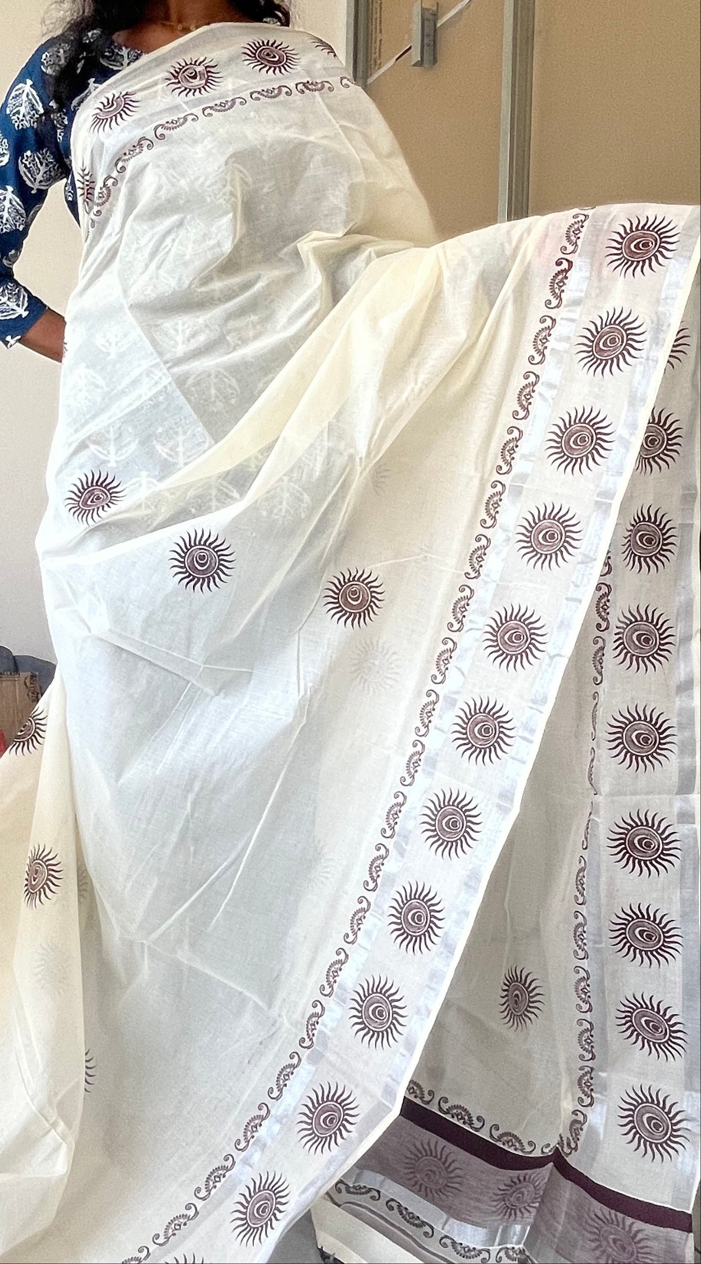 Kerala Cotton Brown Printed Saree SL178