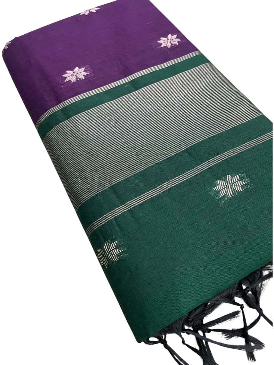 Southloom Maheshwari Cotton Saree With Woven Works on Body in Purple and Green SL471