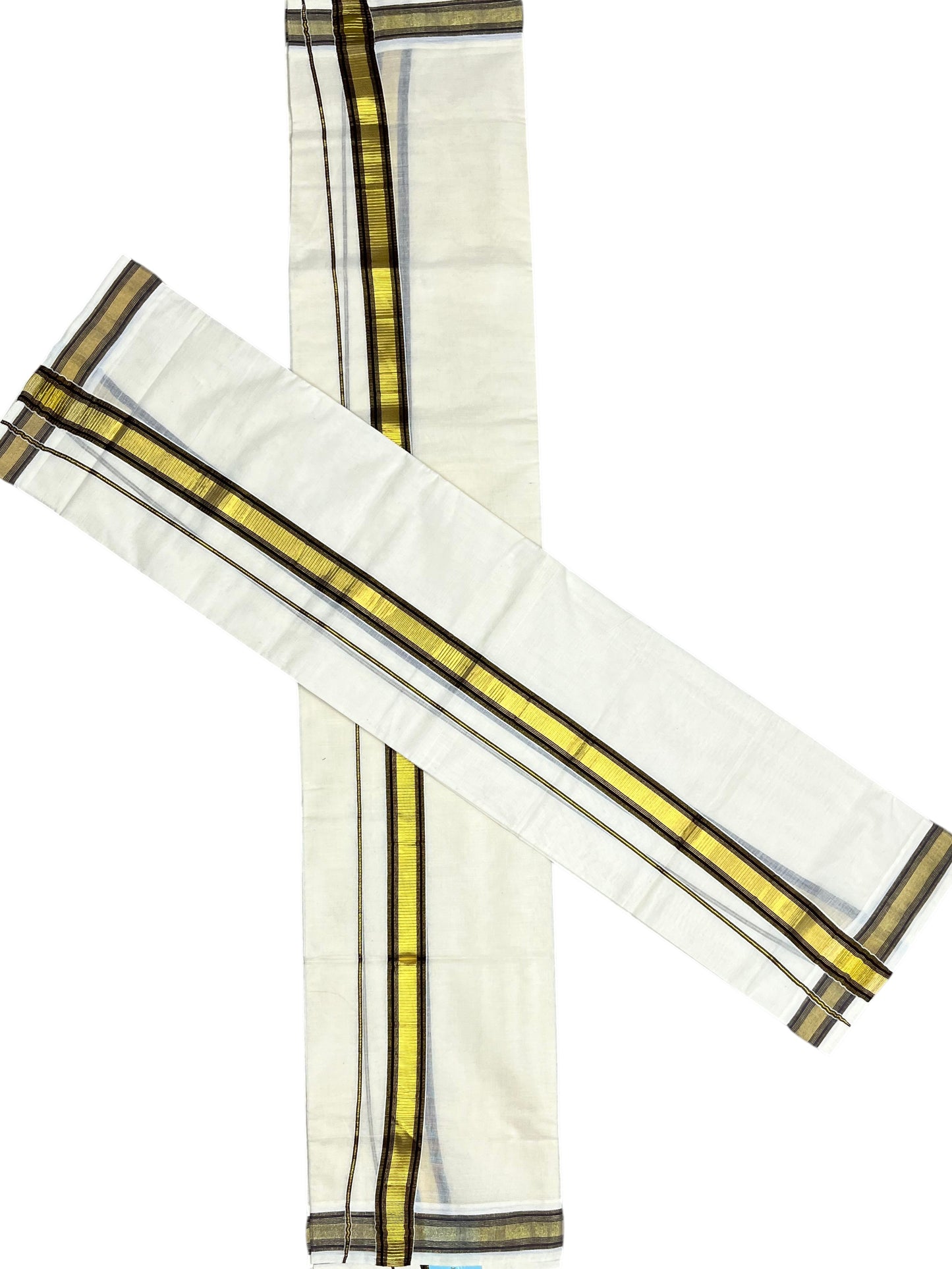 Kerala Cotton Set Mundu (Mundum Neriyathum) with Kasavu and Brown Border 2.80 Mtrs SLKK SL470