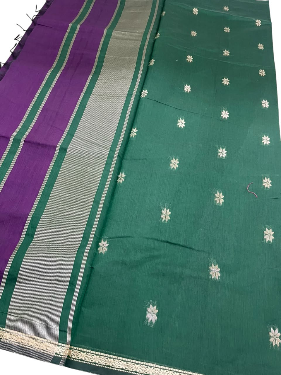 Southloom Maheshwari Cotton Saree With Woven Works on Body in Purple and Green SL471
