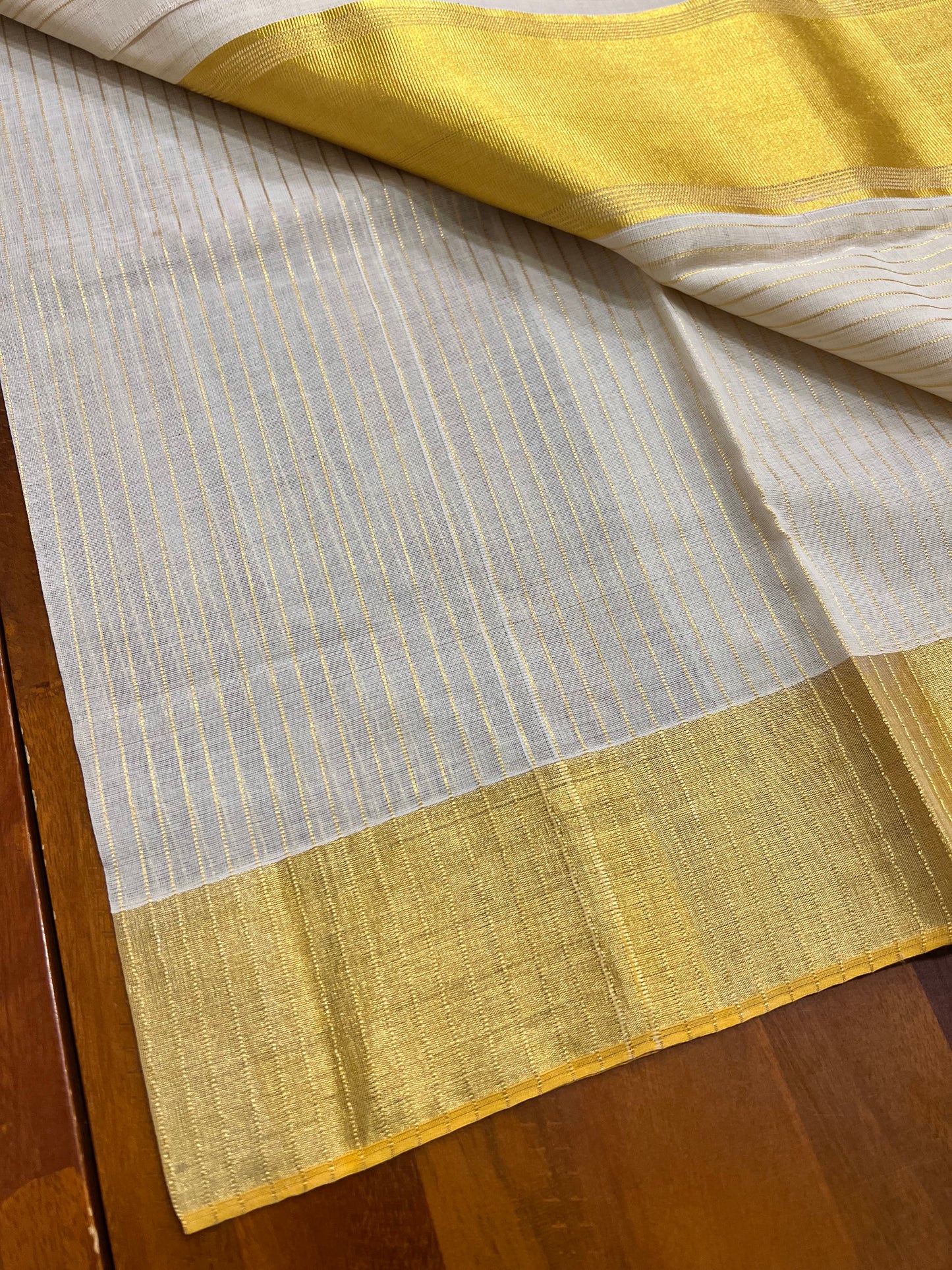 Southloom Super Premium Balaramapuram Handloom Pure Cotton Wedding Set Mundu with Lines Designs 2.70 Mtrs