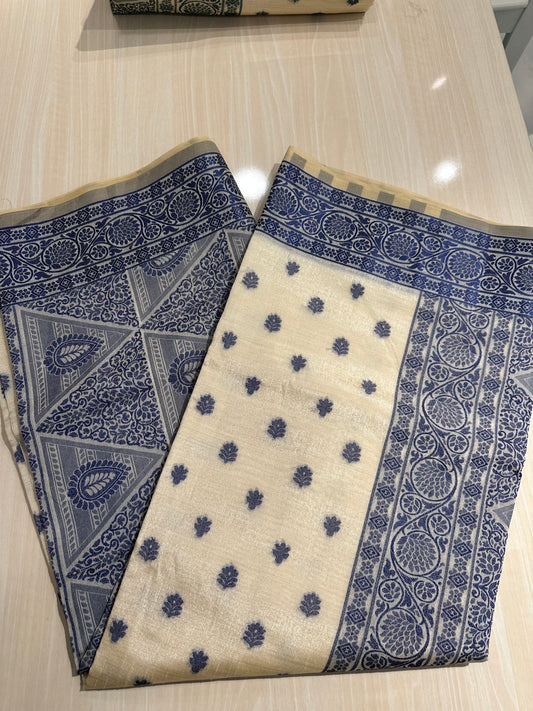 Blue Semi Tussar Saree SL0042