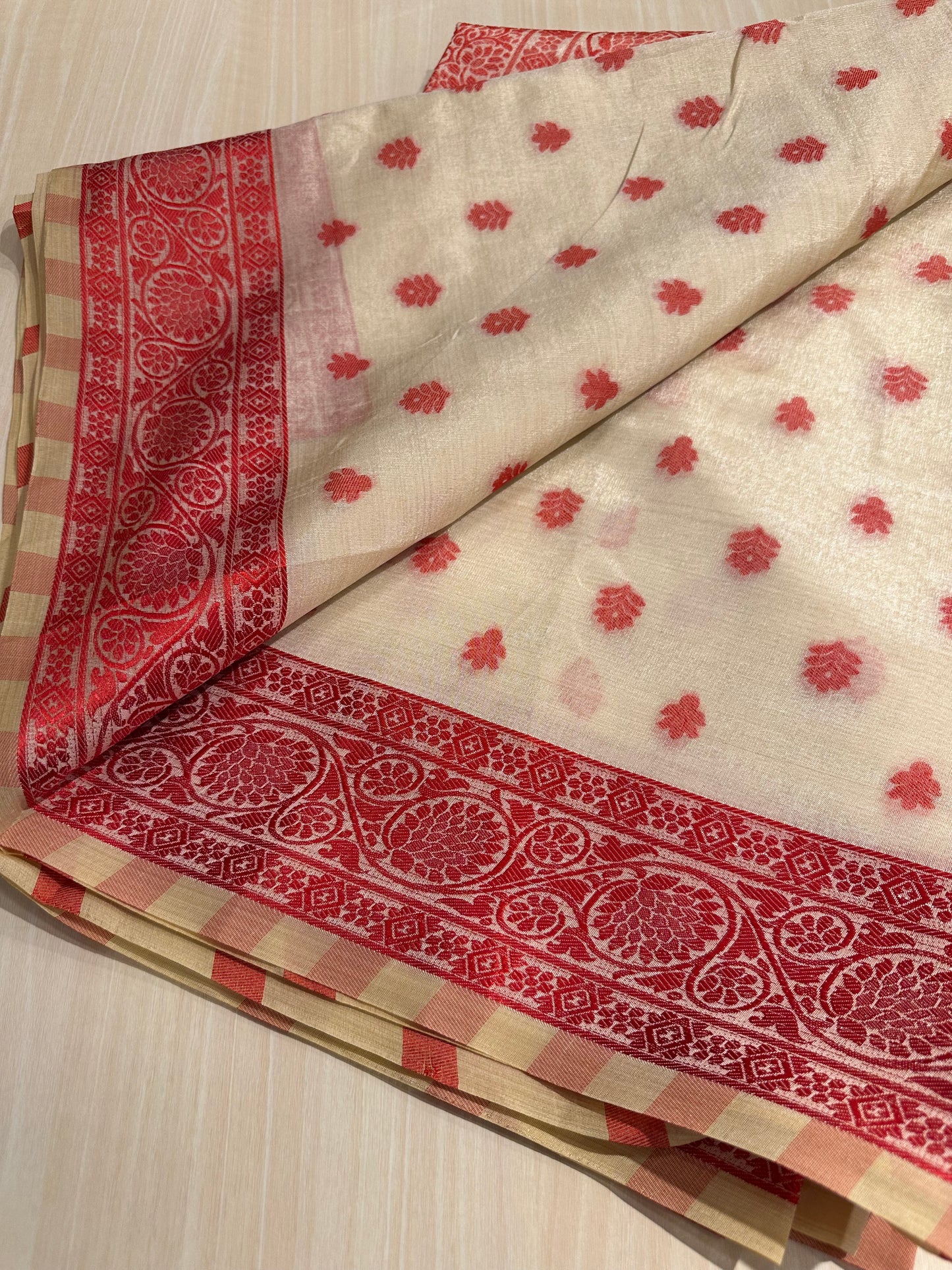 Red Semi Tussar Saree SL0042
