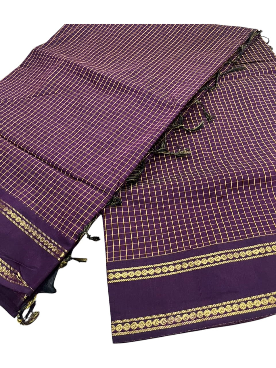Purple Kalyani Cotton Check Saree SL236