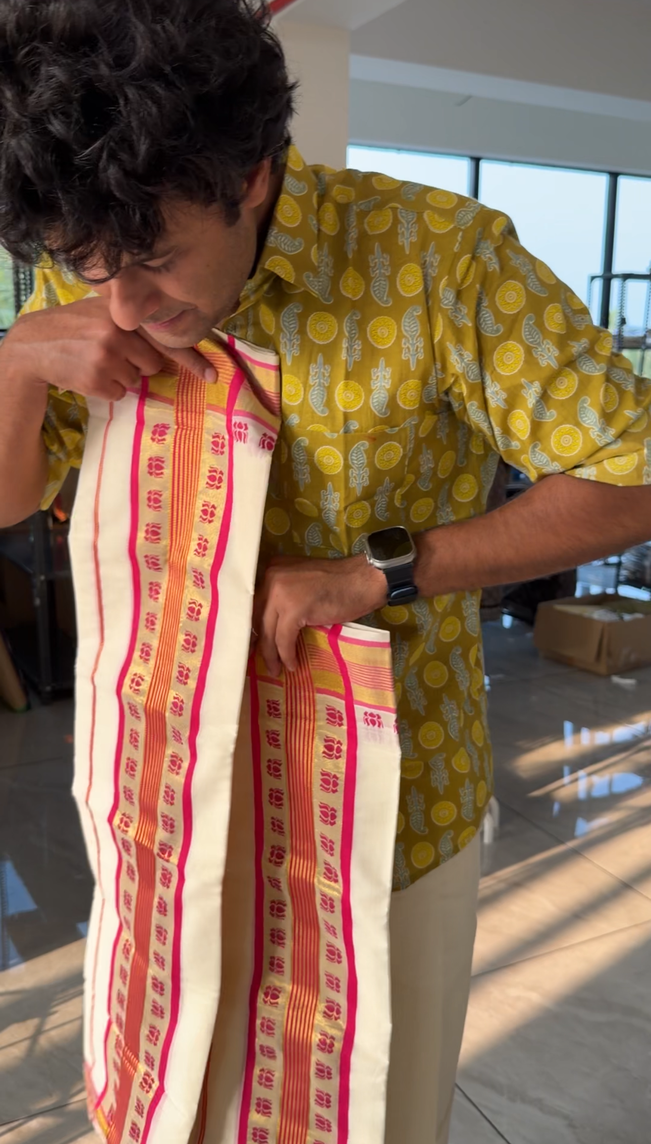 Kerala Cotton Pink Lotus Set Mundu SL210