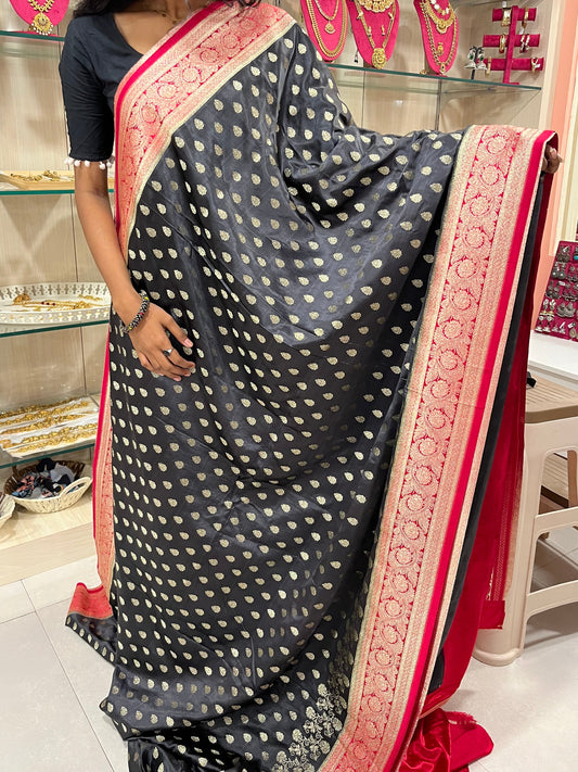 Black & Red Satin Silk Saree SL159