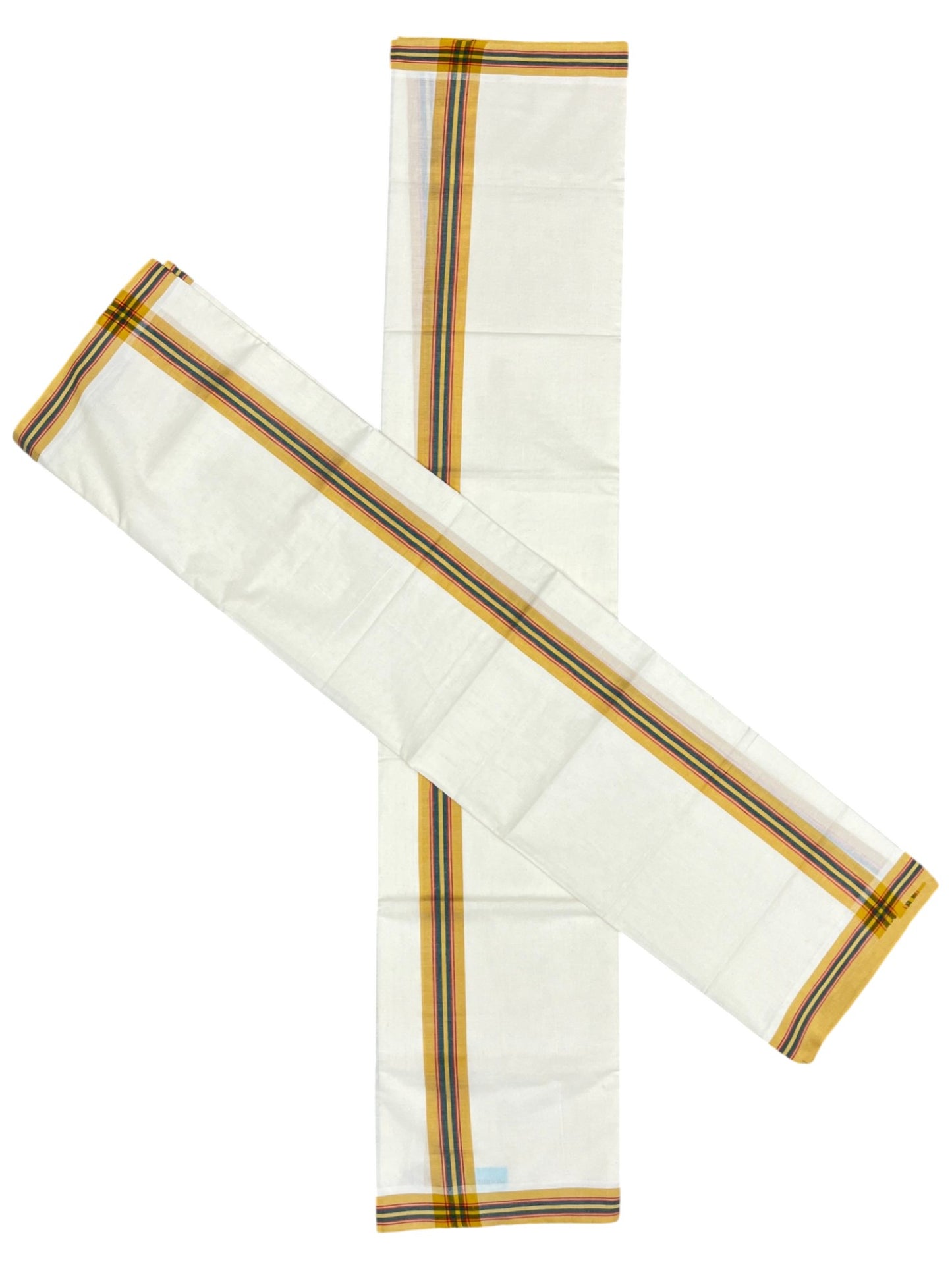 Southloom Pure Cotton Kerala Single Mulloth Set Mundu (Mundum Neriyathum) Mustard Yellow And Green Border in 2.80 mtrs SL243