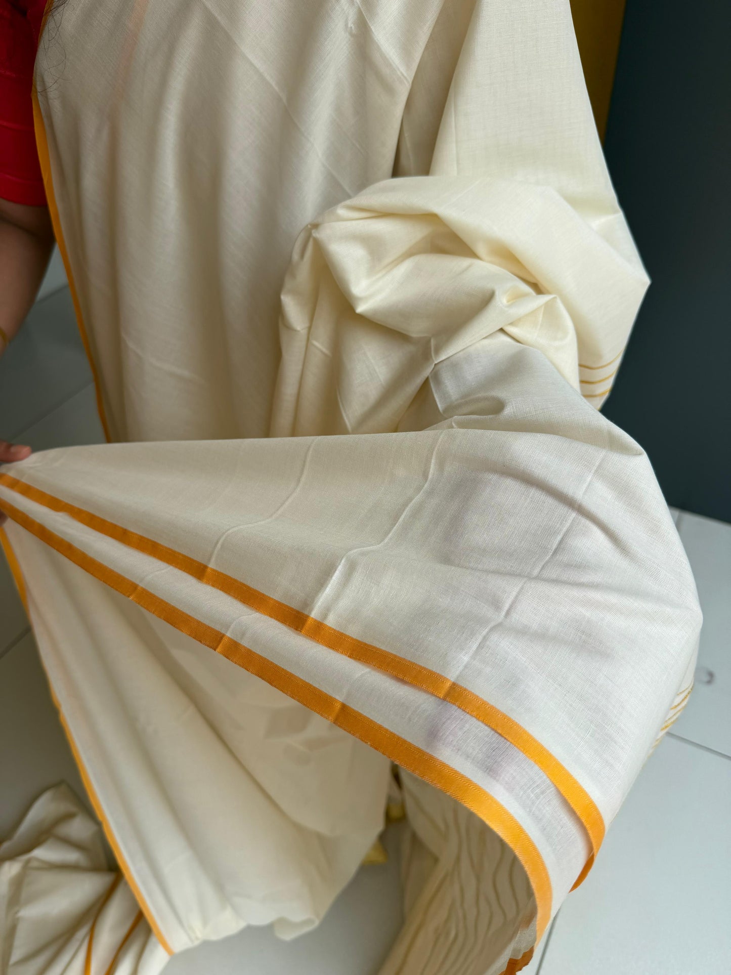 Kerala Cotton Yellow Puliyilakara Saree SL151