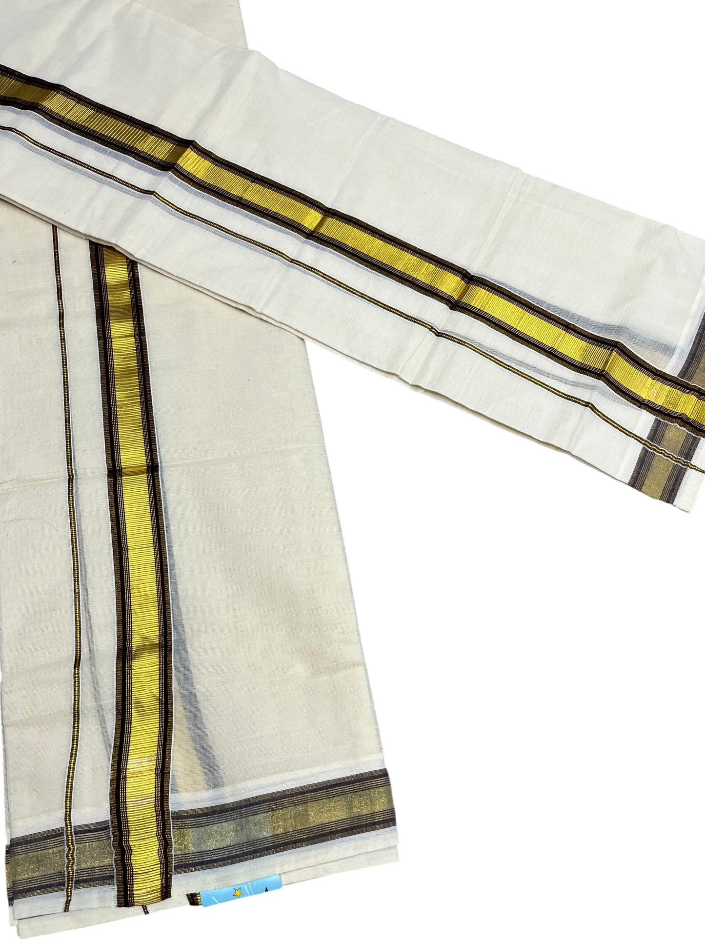 Kerala Cotton Set Mundu (Mundum Neriyathum) with Kasavu and Brown Border 2.80 Mtrs SLKK SL470
