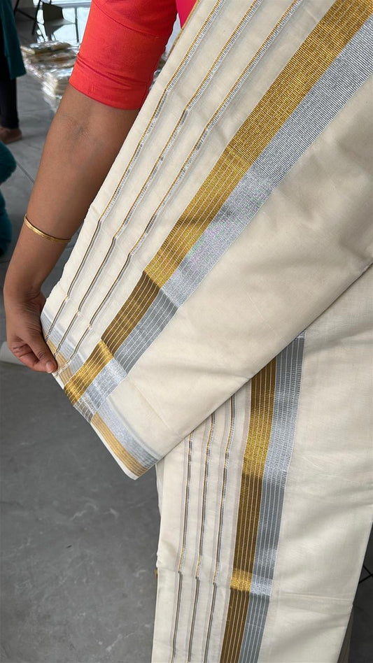 Gold & Silver Kasavu Cotton Set Mundu SL154