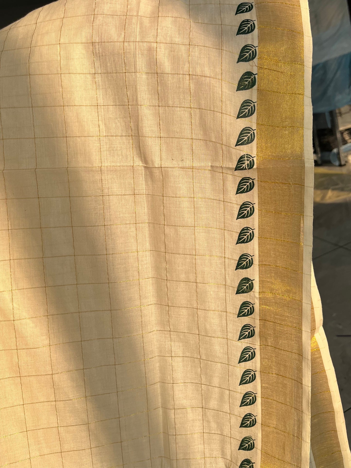 Kerala Cotton Check Printed Saree Without Tassels SL165