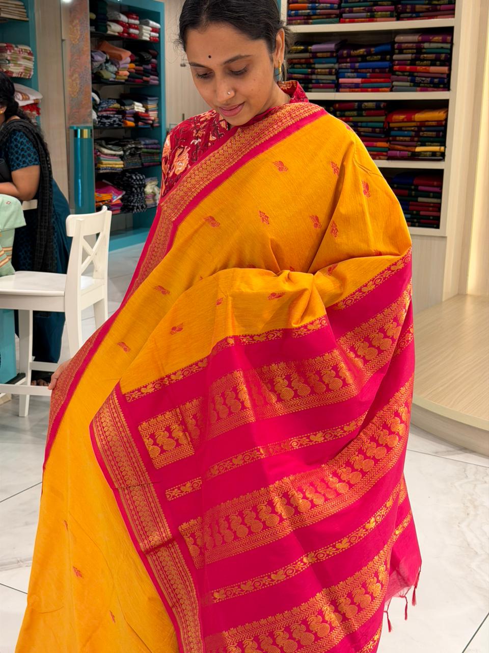 Yellowish Orange and Rani Pink Kalyani Cotton Saree SL156