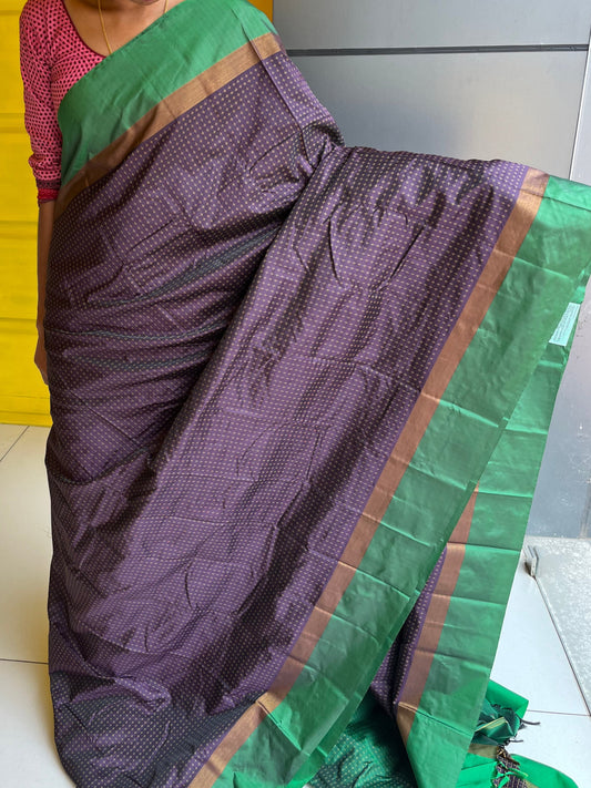 Semi Silk Saree ( Brown And Green) SL199