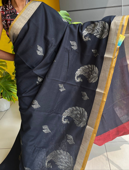 Linen Cotton Blue Saree SL213
