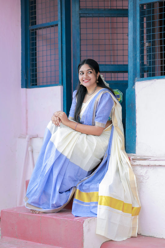 Southloom Tie and Dye Multi Colour Violet Kasavu Saree (Onam 2024 Collection)