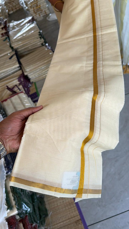 Kerala Cotton Gold Kasavu Puliyilakara Set Mundu SL164 (0.25 inch)