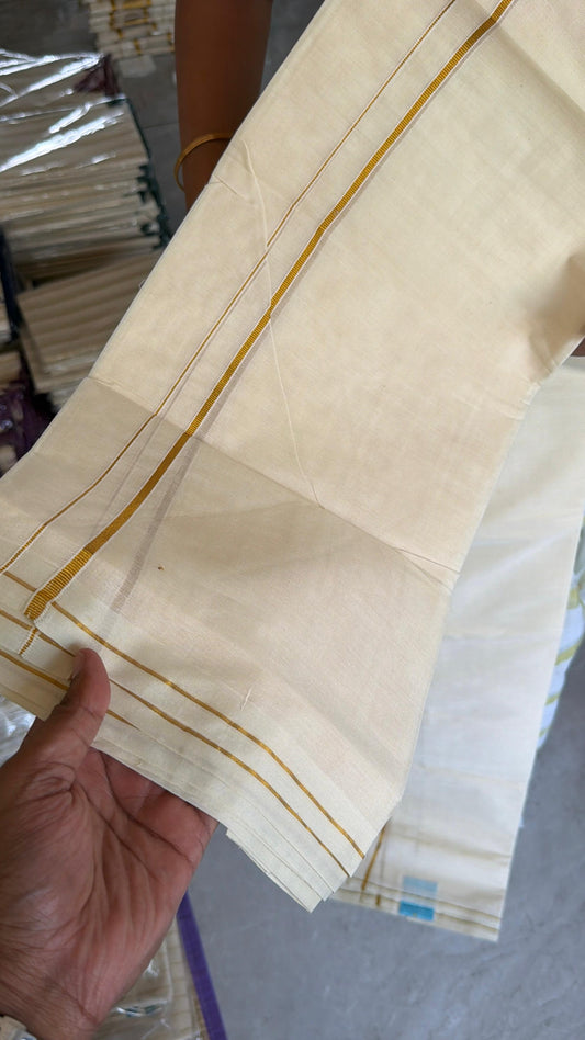 Kerala Cotton Gold Kasavu Puliyilakara Set Mundu SL164