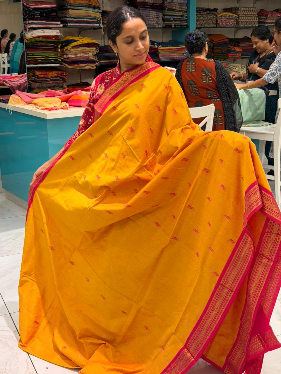 Yellowish Orange and Rani Pink Kalyani Cotton Saree SL156