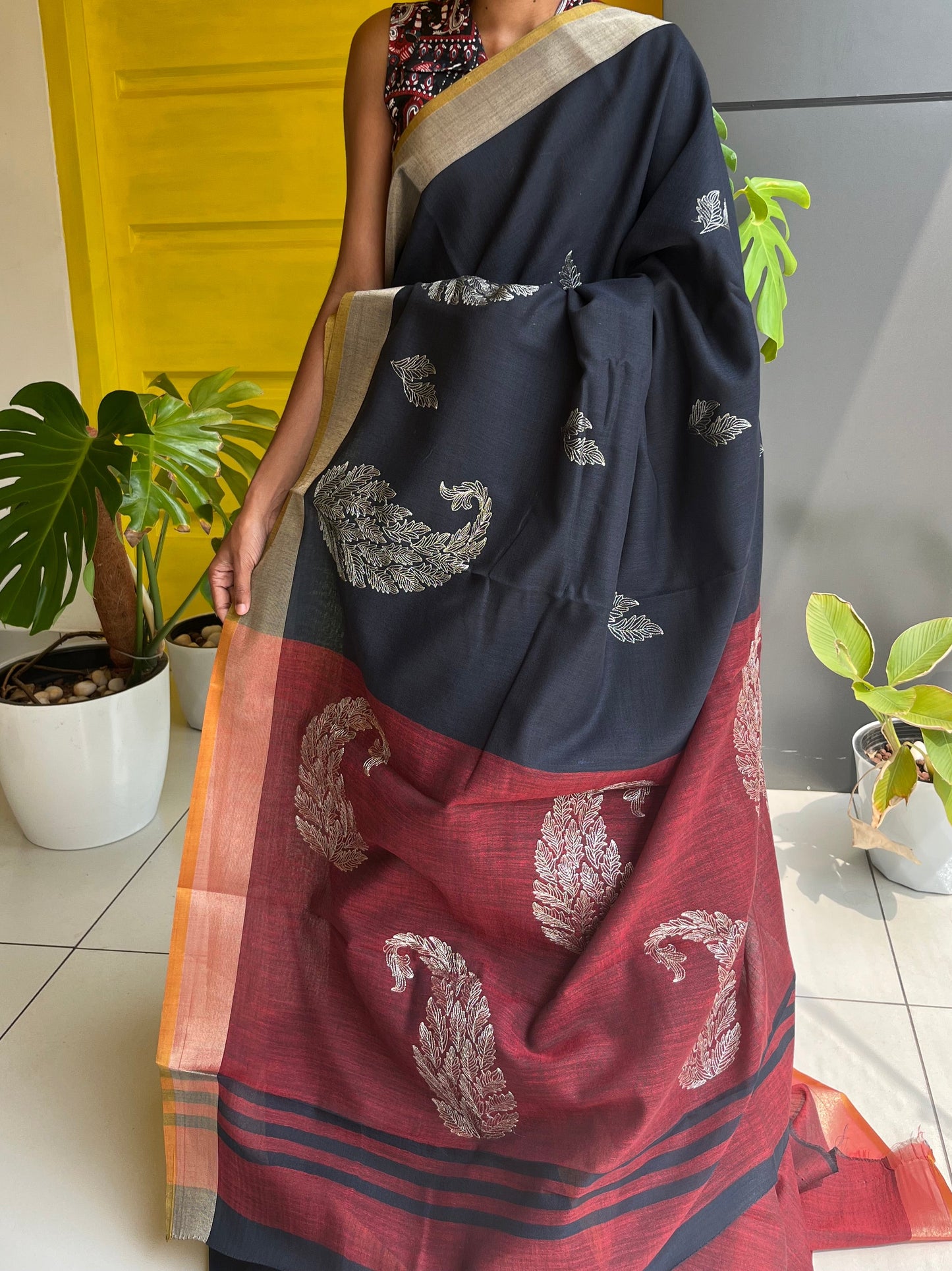 Linen Cotton Blue Saree SL213
