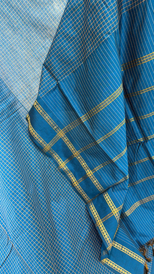 Blue Kalyani Cotton Check Saree SL236
