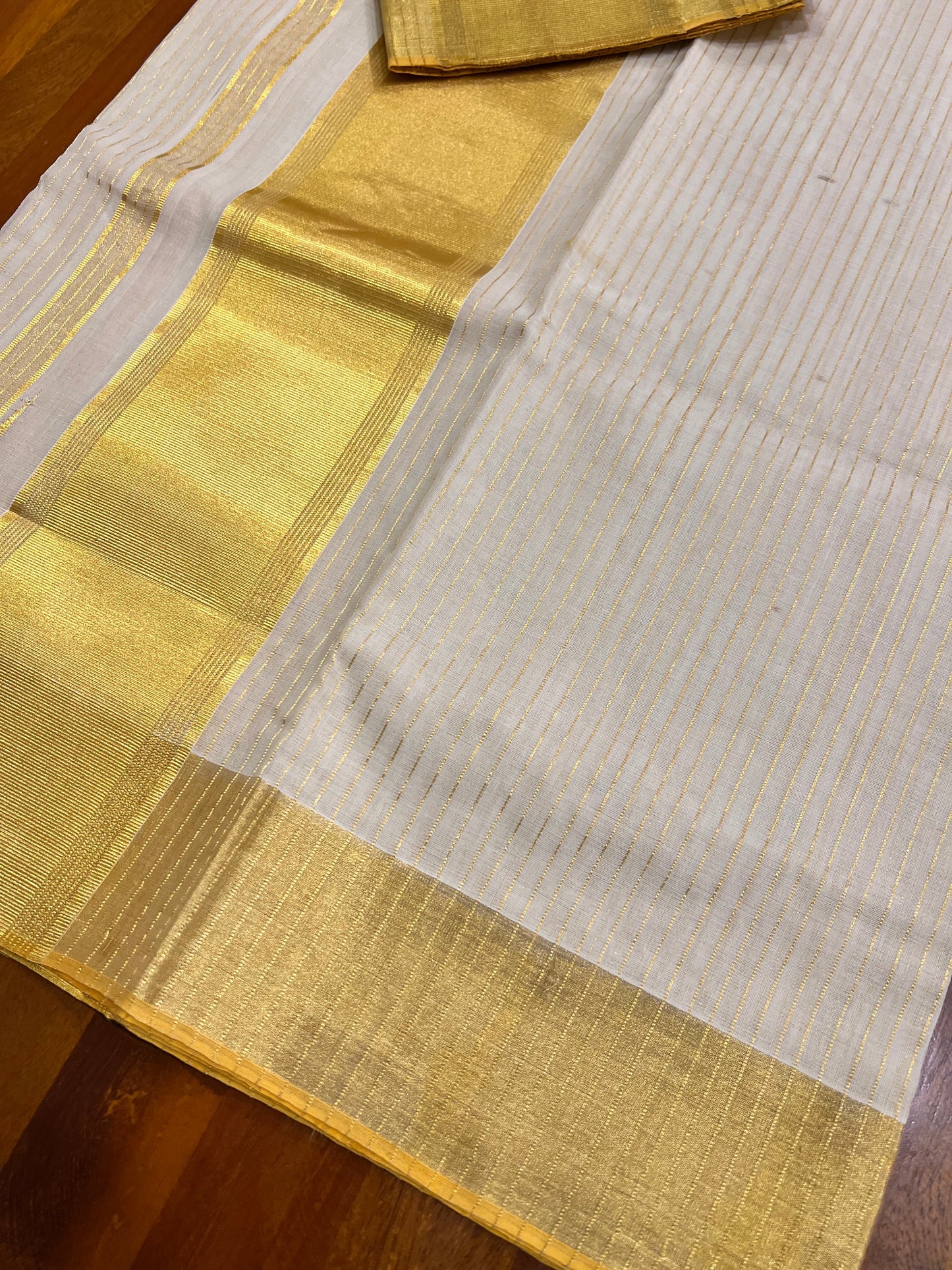 Southloom Super Premium Balaramapuram Handloom Pure Cotton Wedding Set Mundu with Lines Designs 2.70 Mtrs