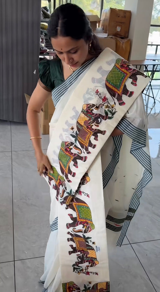 Elephant Print Set Mundu Single 2.80 M (SL115)