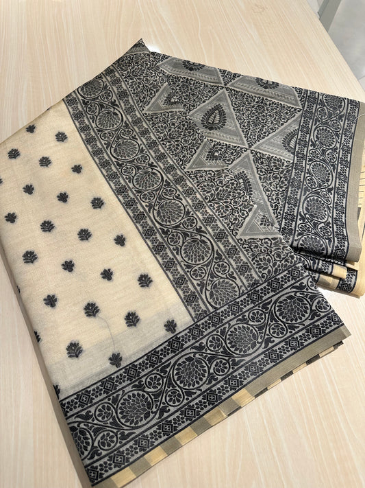 Black Semi Tussar Saree SL0042