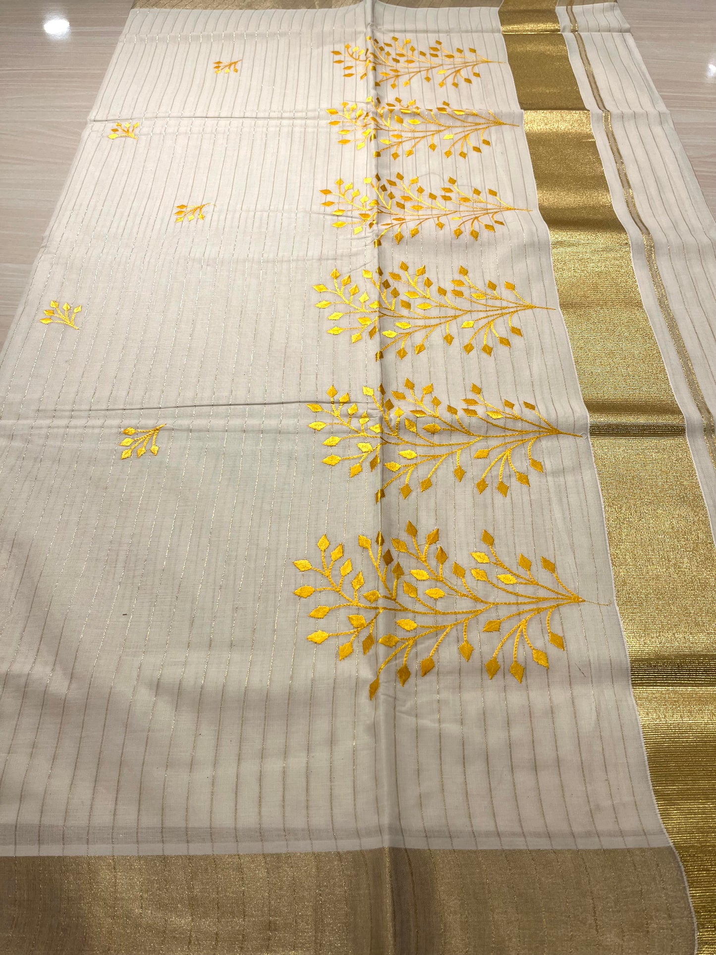 Cotton Lines Saree With Yellow Embroidery SL135