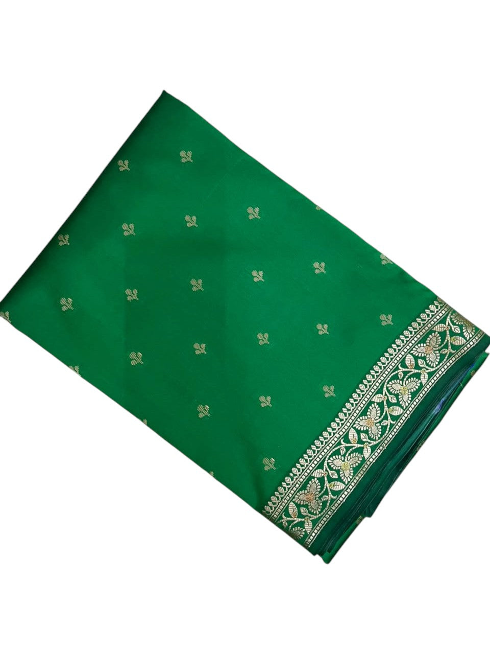 Southloom Satin Banarasi Silk Saree with Woven Work on Body and Borders In Green