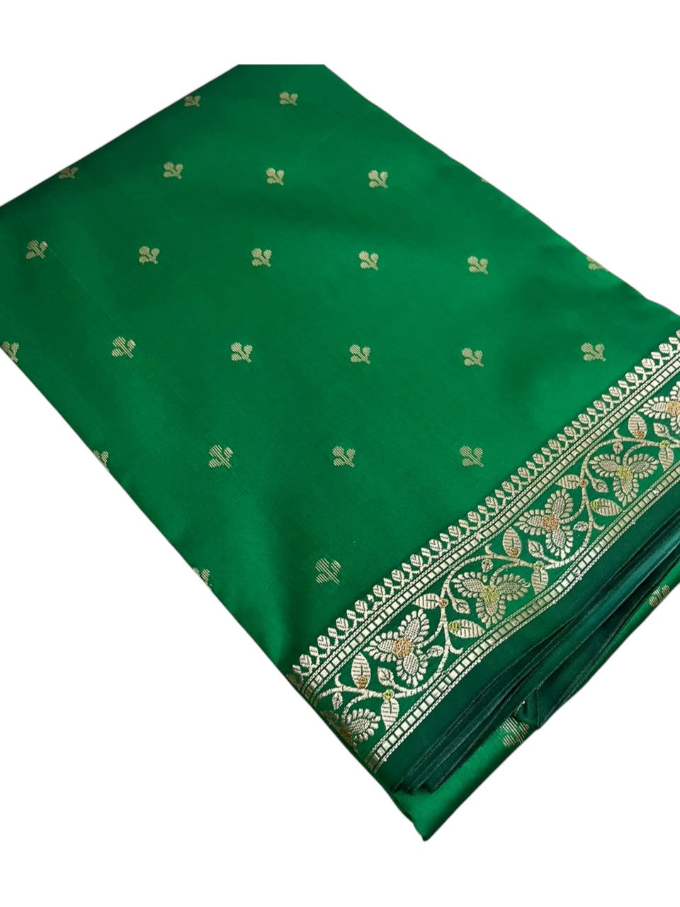 Southloom Satin Banarasi Silk Saree with Woven Work on Body and Borders In Green