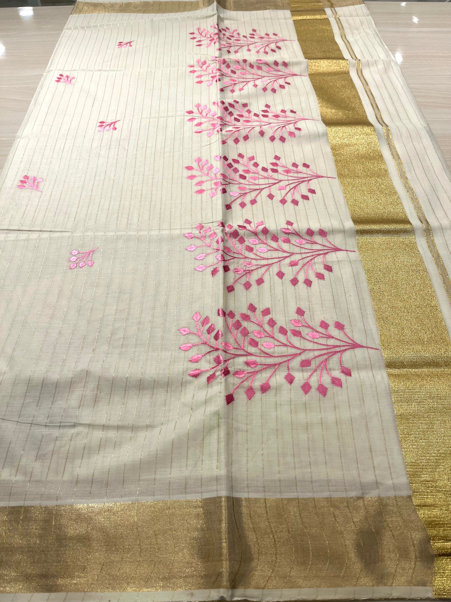 Cotton Lines Saree With Pink Embroidery SL135