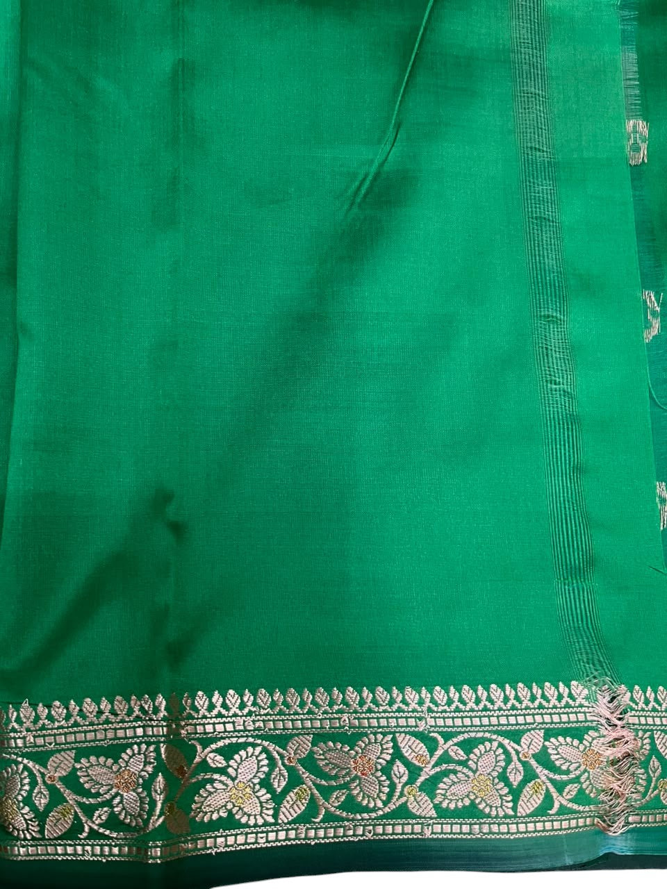 Southloom Satin Banarasi Silk Saree with Woven Work on Body and Borders In Green