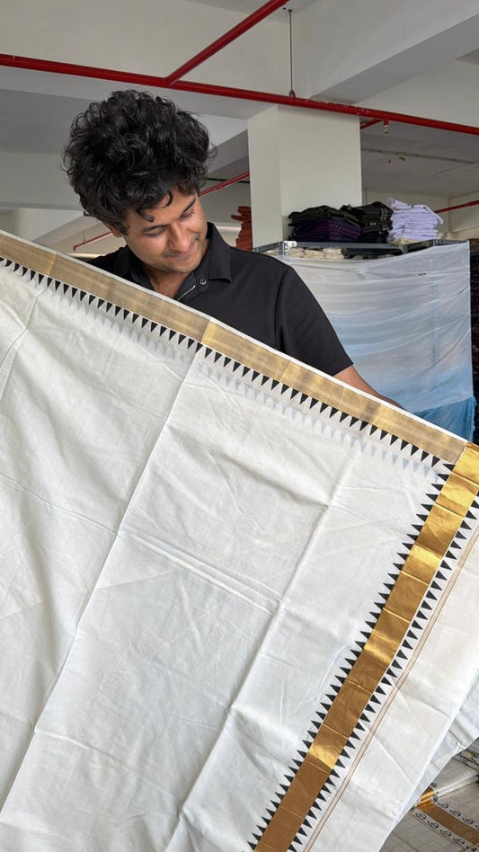 Kerala Cotton Plain Kasavu Saree With Black Temple Border SL165