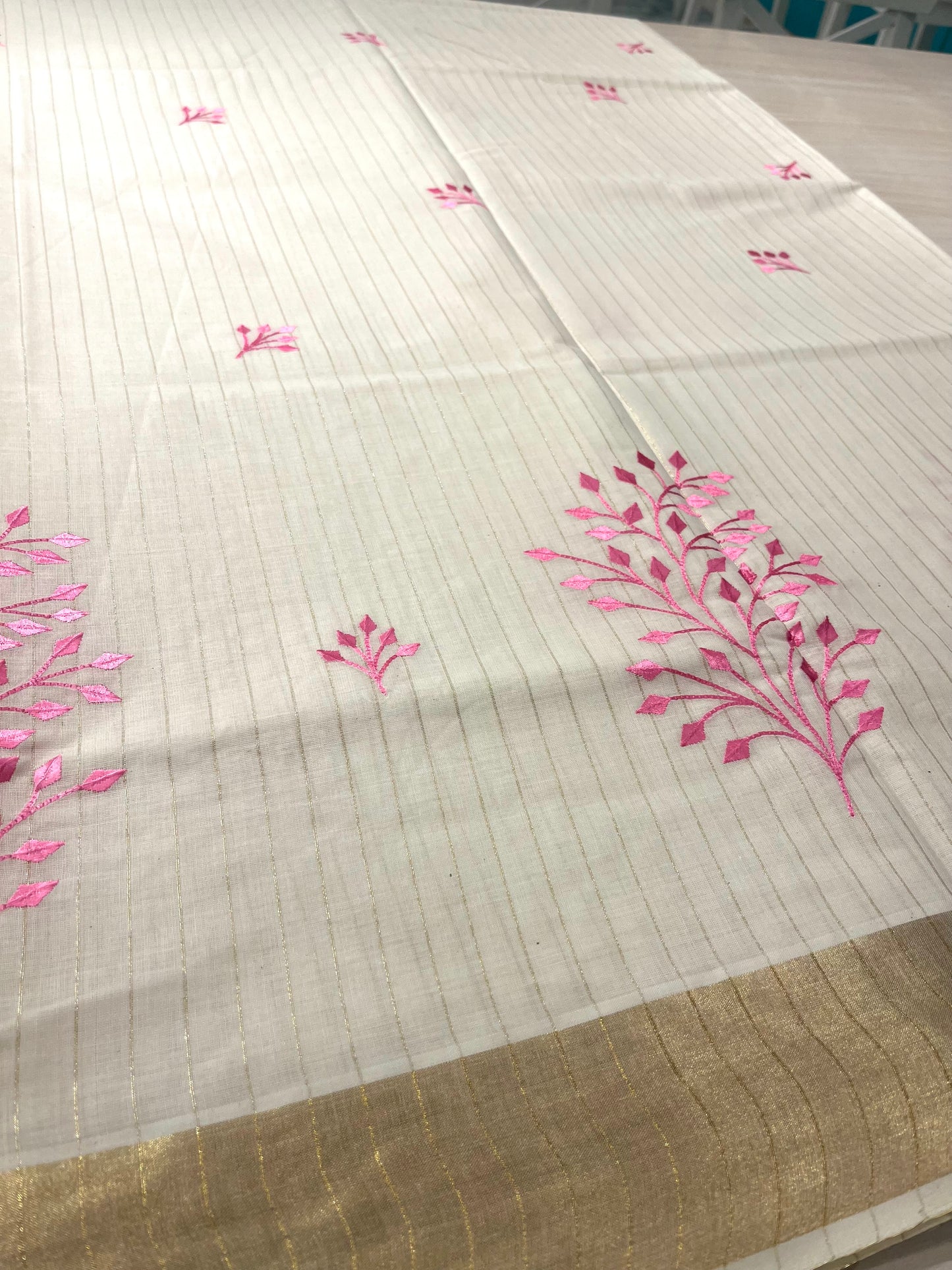 Cotton Lines Saree With Pink Embroidery SL135