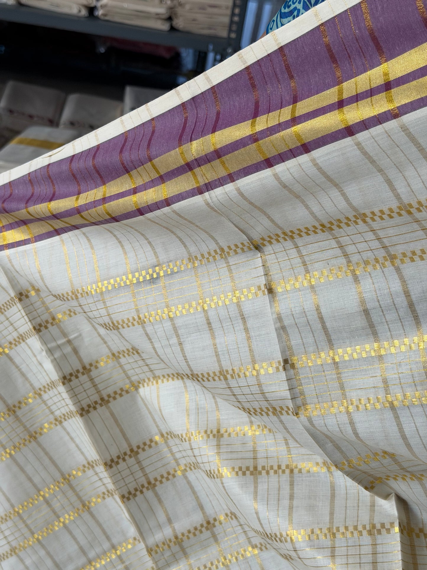 Cotton Check Purple Saree SL141