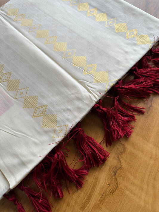 Woven Work Maroon Tassels Kerala Saree (SL0035)